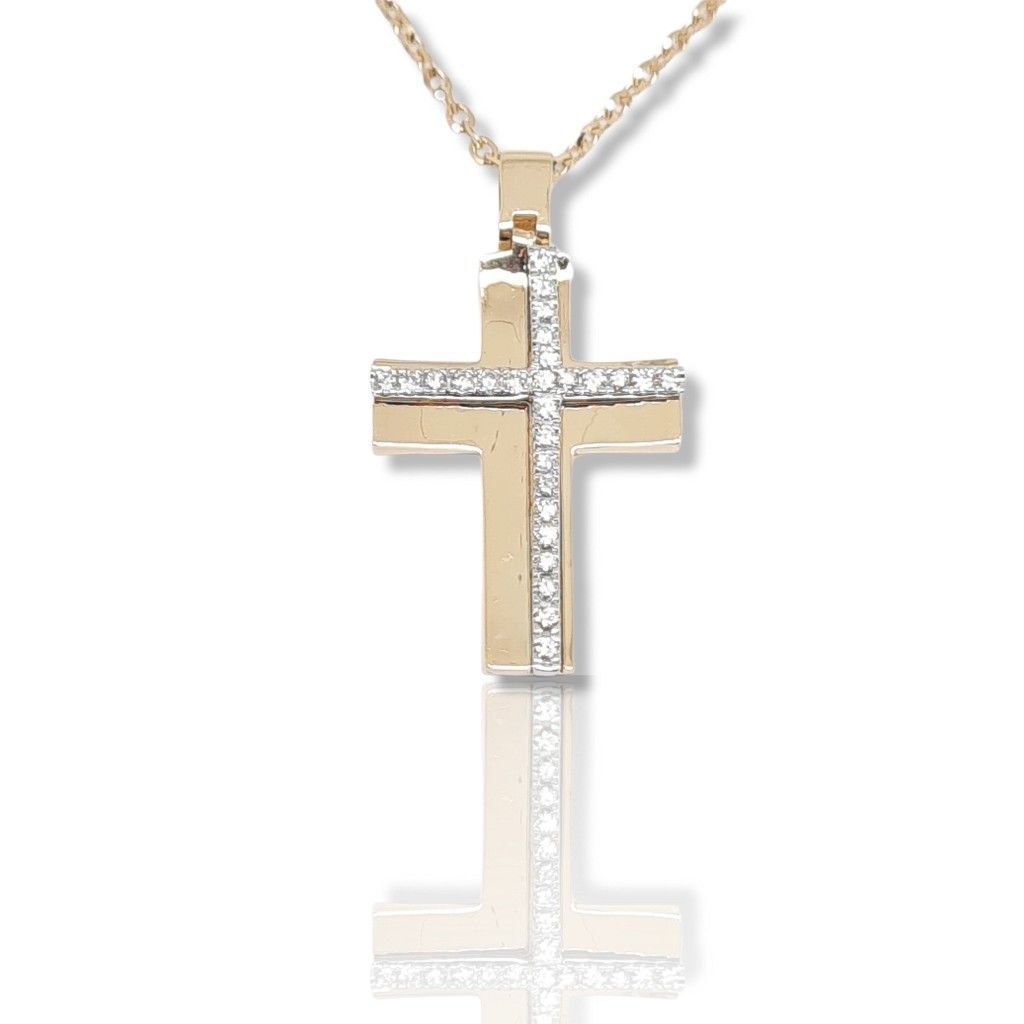 Croce in oro Rosa e oro Bianco k18 con diamanti (code P2328)